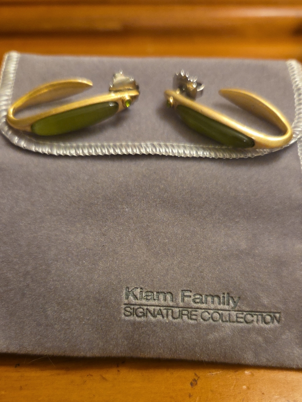 Lia Sophia/Kiam Family Green and Gold Curved Hoop Earrings